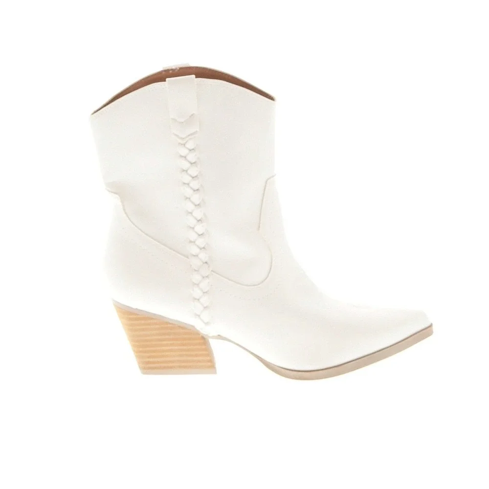 Dolce Vita Koolson White‎ Western Cowboy Boots Leather Stack Heel Womens 8.5